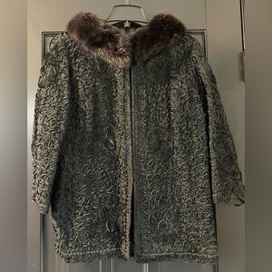 Vintage 1950’s Black Soutache Ribbon Mink Collar Coat – Small